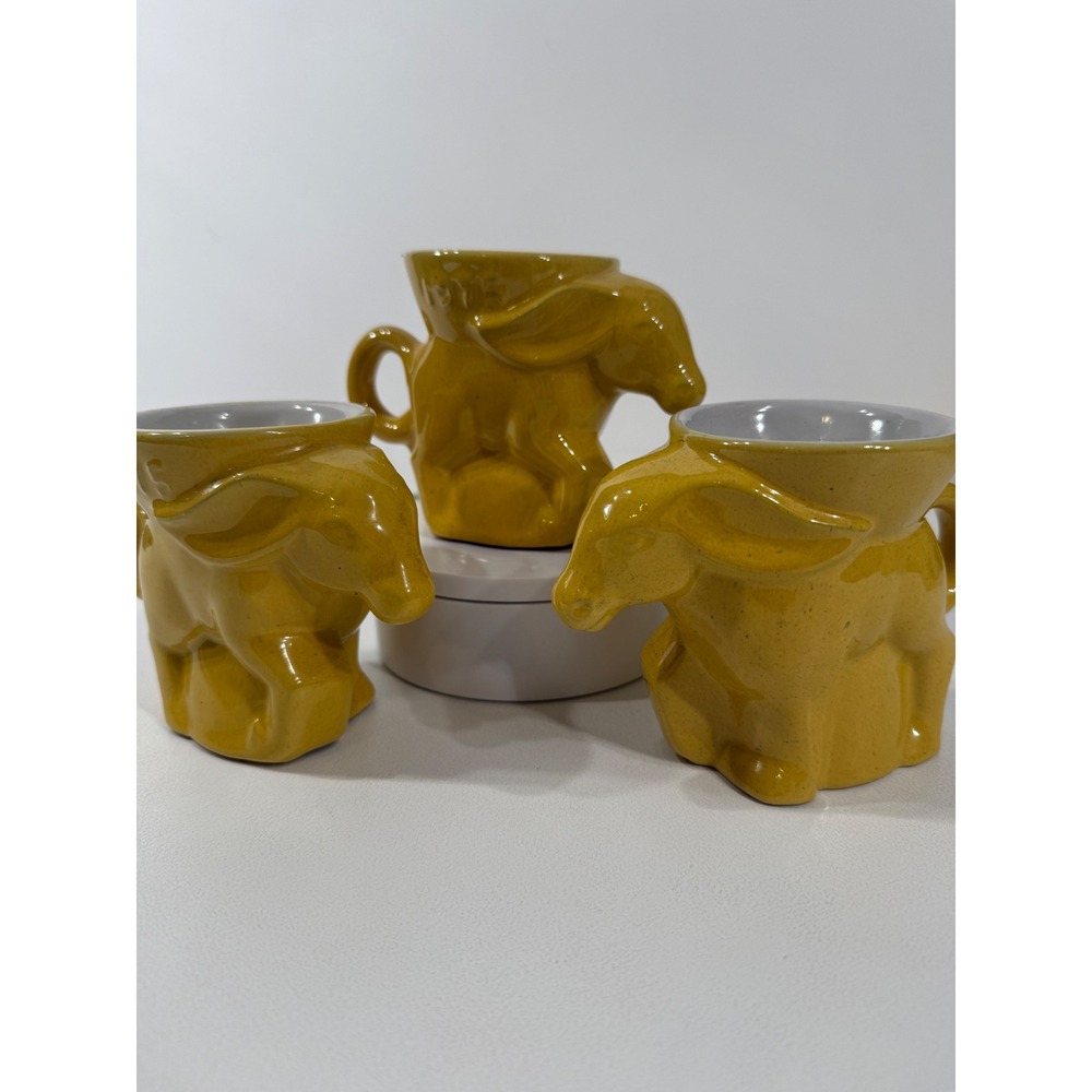 Frankoma Pottery 1975 Democratic Donkey Mugs Set of 3 Yellow Glaze DG05-739